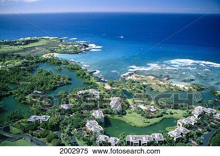 Stock Photography - Hawaii, Big Island, Kohala Coast, Mauna Lani Resort Aerial View. Fotosearch