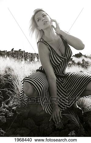 Hawaii, Big Island, Kohala Coast, Beautiful Woman In A Dress Posing, Black And White. View Large Photo Image Stock Image - Hawaii, Big Island, Kohala Coast, Beautiful Woman In A Dress Posing, Black And White.. Fotosearch