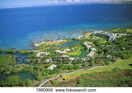 Hawaii, Big Island, Kohala Coast, Aerial View Of Mauna Lani Resort View Large Photo Image Stock Photo - Hawaii, Big Island, Kohala Coast, Aerial View Of Mauna Lani Resort. Fotosearch