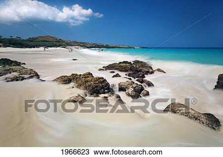 Stock Image - Hawaii, Big Island, Kona Coast, Kua Bay, Long Exposure On Beach.. Fotosearch