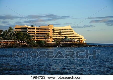 Stock Image - Hawaii, Big Island, Kona, Royal Kona Resort, View From Ocean.. Fotosearch