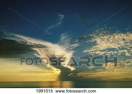 Stock Photography - Hawaii, Big Island, Kona, Sunset Over The Ocean. Fotosearch
