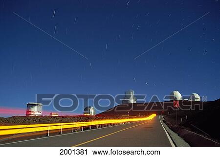 Hawaii, Big Island, Mauna Kea Blurred Car Lights Along Road Star Trails In Sky Observatory Summit Motion View Large Photo Image Stock Image - Hawaii, Big Island, Mauna Kea Blurred Car Lights Along Road Star Trails In Sky Observatory Summit Motion. Fotosearch