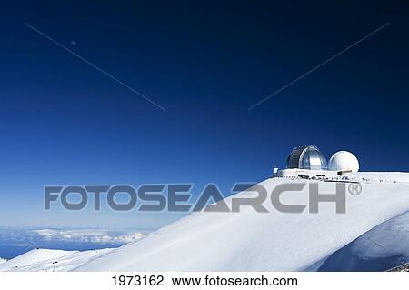 Hawaii, Big Island, Mauna Kea Observatory, Covered In Snow. View Large Photo Image Stock Image - Hawaii, Big Island, Mauna Kea Observatory, Covered In Snow.. Fotosearch