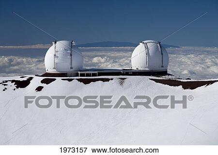 Stock Photo - Hawaii, Big Island, Mauna Kea Observatory, Covered In Snow.. Fotosearch