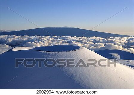 Hawaii, Big Island, Mauna Kea, With Snow Covered Cinder Cone, Mauna Loa Background Pale Blue Sky View Large Photo Image Picture - Hawaii, Big Island, Mauna Kea, With Snow Covered Cinder Cone, Mauna Loa Background Pale Blue Sky. Fotosearch