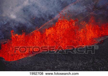 Stock Photo - Hawaii, Big Island, Mauna Loa Volcano Eruption, Lava Curtain.. Fotosearch