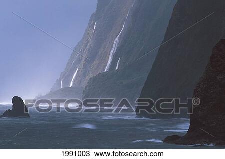 Hawaii, Big Island, North Kohala, Coast Waterfalls And Rocky Shoreline View Large Photo Image Stock Image - Hawaii, Big Island, North Kohala, Coast Waterfalls And Rocky Shoreline. Fotosearch