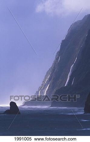 Hawaii, Big Island, North Kohala, Coast Waterfalls And Shoreline View Large Photo Image Stock Photography - Hawaii, Big Island, North Kohala, Coast Waterfalls And Shoreline. Fotosearch