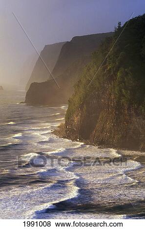 Hawaii, Big Island, North Kohala, Pololu Coast And Surf Sunrise View Large Photo Image Stock Photo - Hawaii, Big Island, North Kohala, Pololu Coast And Surf Sunrise. Fotosearch