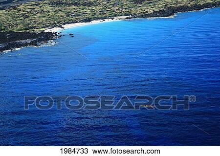 Hawaii, Big Island, North Kona, Kua Bay, Aerial View Of A Lone Outrigger Canoe In Bay. View Large Photo Image Stock Image - Hawaii, Big Island, North Kona, Kua Bay, Aerial View Of A Lone Outrigger Canoe In Bay.. Fotosearch