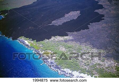 Stock Photography - Hawaii, Big Island, North Kona, Pahoehoe Lava Surrounded By A'a, Aerial. Fotosearch