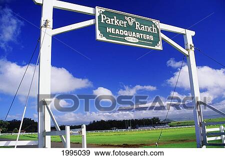 Stock Photo - Hawaii, Big Island, Parker Ranch, Gate At Entrance To Headquarters.. Fotosearch