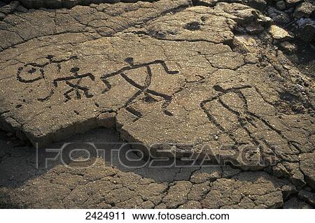 Stock Image - Hawaii, Big Island, Petroglyphs along King's Highway GR4684. Fotosearch
