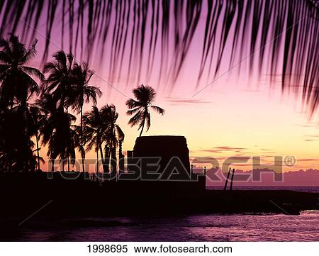 Hawaii, Big Island, Place Of Refuge At Dusk Puuhonua O Honaunau National Park B1526 View Large Photo Image Stock Photography - Hawaii, Big Island, Place Of Refuge At Dusk Puuhonua O Honaunau National Park B1526. Fotosearch