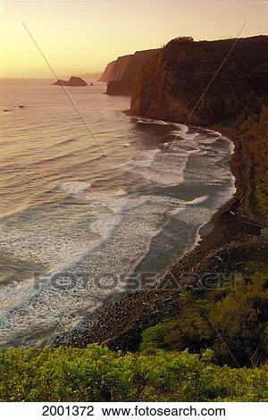 Hawaii, Big Island, Polulu Valley, With Black Sand Beach, Golden Orange Hues Sunrise View Large Photo Image Stock Image - Hawaii, Big Island, Polulu Valley, With Black Sand Beach, Golden Orange Hues Sunrise. Fotosearch