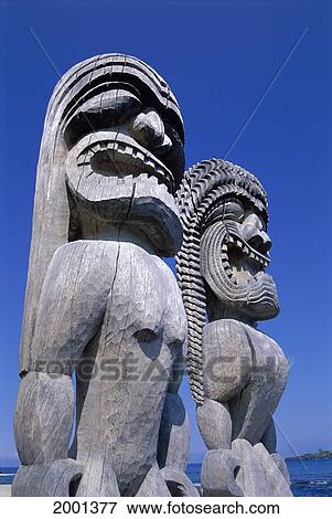 Hawaii, Big Island, Puuhonua O Honaunau, Close-Up Of Wooden Statue Ki'i View Large Photo Image Stock Photo - Hawaii, Big Island, Puuhonua O Honaunau, Close-Up Of Wooden Statue Ki'i. Fotosearch