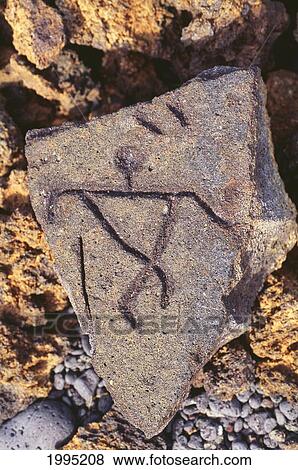Stock Photo - Hawaii, Big Island, South Kohala, Hawaiian Petroglyphs, Anaeho'omalu. Fotosearch