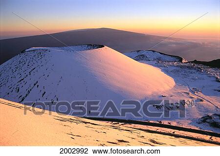 Hawaii, Big Island, Summit Of Mauna Kea Covered With Snow At Sunset, Mauna Loa In Background View Large Photo Image Stock Image - Hawaii, Big Island, Summit Of Mauna Kea Covered With Snow At Sunset, Mauna Loa In Background. Fotosearch
