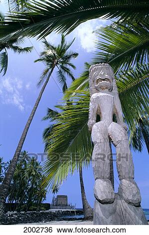 Hawaii, Big Island, Tiki Hale O Keawe Heiau Puuhonua O Honaunau, Blue Sky View Large Photo Image Stock Photograph - Hawaii, Big Island, Tiki Hale O Keawe Heiau Puuhonua O Honaunau, Blue Sky. Fotosearch