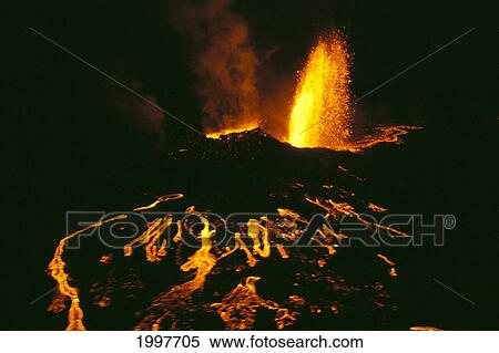 Hawaii, Big Island, Volcanic Eruptions At Night With Smoke, Lava Flow A26A View Large Photo Image Stock Photography - Hawaii, Big Island, Volcanic Eruptions At Night With Smoke, Lava Flow A26A. Fotosearch