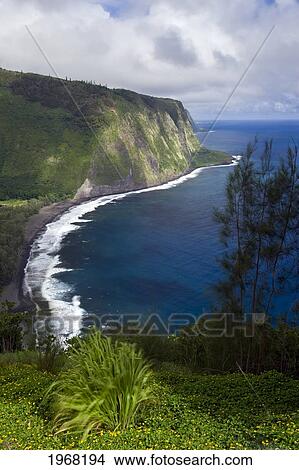 Hawaii, Big Island, Waipio Valley, Black Sand Beach, Whitewater. View Large Photo Image Picture - Hawaii, Big Island, Waipio Valley, Black Sand Beach, Whitewater.. Fotosearch