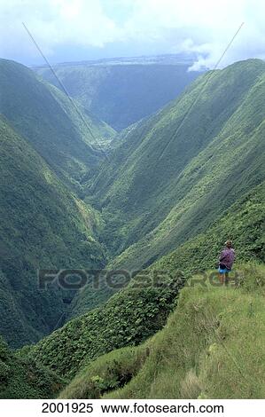 Hawaii, Big Island, Waipio Valley Person Viewing Backside Of Valley. For Editorial Use Only. View Large Photo Image Stock Photography - Hawaii, Big Island, Waipio Valley Person Viewing Backside Of Valley. For Editorial Use Only.. Fotosearch