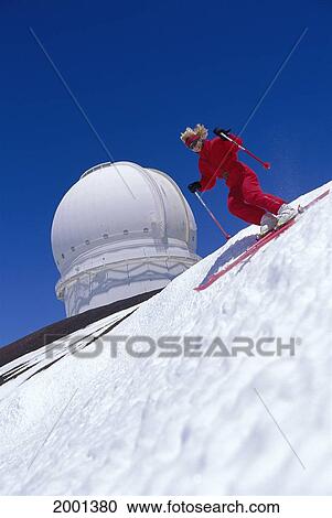 Hawaii, Big Island, Woman Skiing Mauna Kea Next To Observatory, Clear Blue Sky View Large Photo Image Stock Image - Hawaii, Big Island, Woman Skiing Mauna Kea Next To Observatory, Clear Blue Sky. Fotosearch