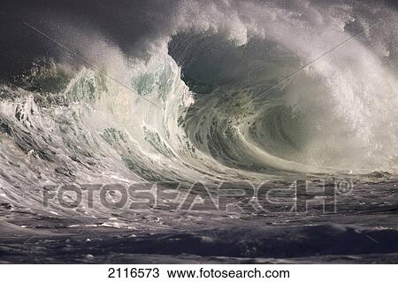 Stock Image - Hawaii, Big powerful wave break.. Fotosearch
