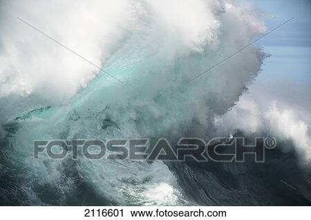 Stock Image - Hawaii, Big powerful wave break.. Fotosearch
