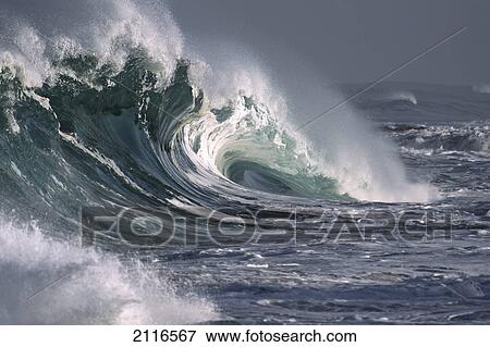 Stock Photo - Hawaii, Big powerful wave break.. Fotosearch