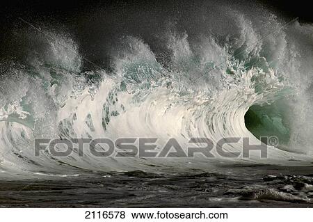 Stock Photo - Hawaii, Big powerful wave break.. Fotosearch