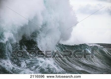 Stock Photograph - Hawaii, Big powerful wave break.. Fotosearch