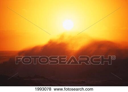 Stock Photo - Hawaii, Big Waves At Sundown.. Fotosearch