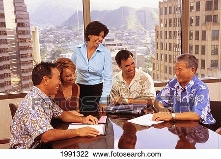 Hawaii, Businessmen And Woman At Conference Table View Large Photo Image Stock Image - Hawaii, Businessmen And Woman At Conference Table. Fotosearch