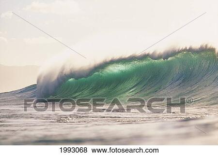 Stock Photo - Hawaii, Clear Green Wave, White Foam.. Fotosearch