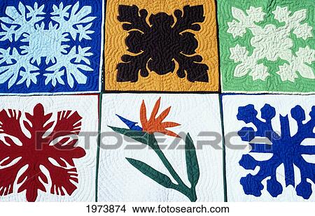 Picture - Hawaii, Close-Up Of Hawaiian Quilt.. Fotosearch