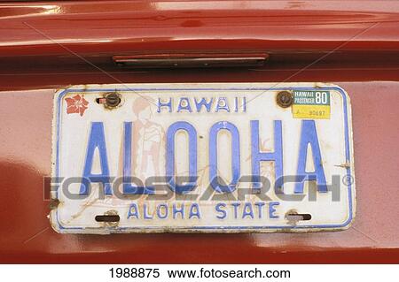 Stock Photography - Hawaii, Close-Up Of License Plate That Says Alooha.. Fotosearch