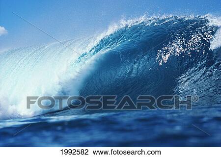 Stock Image - Hawaii, Close-Up View Of Glassy Wave Tube Forming.. Fotosearch