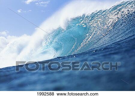 Hawaii, Curling Wave, Crystal Blue, Spray. View Large Photo Image Stock Photo - Hawaii, Curling Wave, Crystal Blue, Spray.. Fotosearch