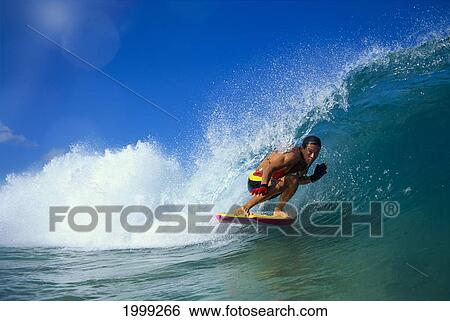 Hawaii, Danny Kim, Body Boarder Riding A Wave View Large Photo Image Stock Photograph - Hawaii, Danny Kim, Body Boarder Riding A Wave. Fotosearch