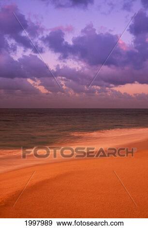 Hawaii, Dreamy Surreal Beach Scenic. Purple Sky, Dark Ocean, Smooth Orange Sand. View Large Photo Image Stock Photo - Hawaii, Dreamy Surreal Beach Scenic. Purple Sky, Dark Ocean, Smooth Orange Sand.. Fotosearch