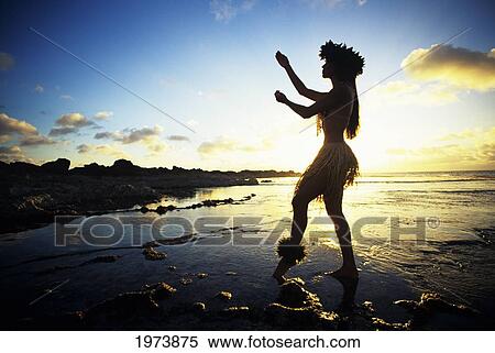 Hawaii, Female Hula Dancer On Beach, Silhouetted By Sunset. View Large Photo Image Stock Photography - Hawaii, Female Hula Dancer On Beach, Silhouetted By Sunset.. Fotosearch