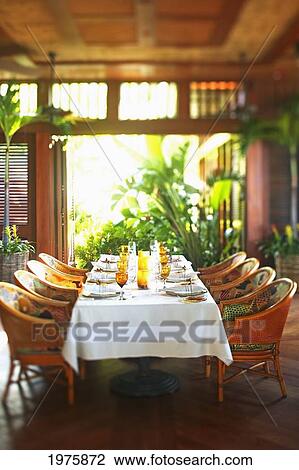 Stock Image - Hawaii, Four Seasons Dining Room.. Fotosearch
