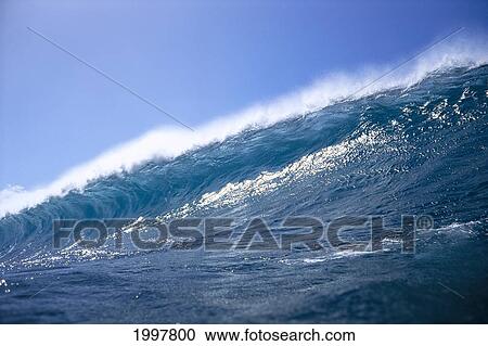 Hawaii, Front Angle Of Wave Line About To Break, Blue Sky, Shimmery Ocean A31C View Large Photo Image Stock Image - Hawaii, Front Angle Of Wave Line About To Break, Blue Sky, Shimmery Ocean A31C. Fotosearch