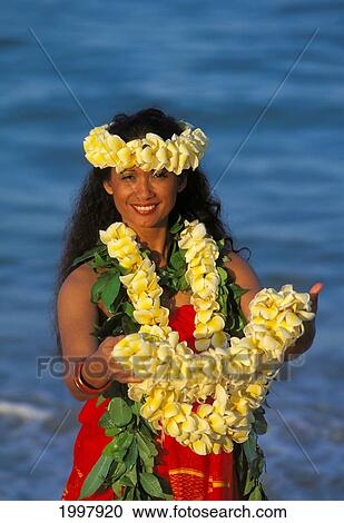 Hawaii, Hawaiian Maiden, Offering Flower Leis In Aloha Spirit View Large Photo Image Stock Image - Hawaii, Hawaiian Maiden, Offering Flower Leis In Aloha Spirit. Fotosearch