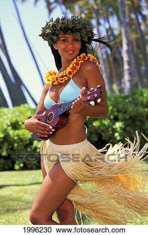 Hawaii, Hula Girl With Haku And Ukulele, Smiling View Large Photo Image Stock Image - Hawaii, Hula Girl With Haku And Ukulele, Smiling. Fotosearch