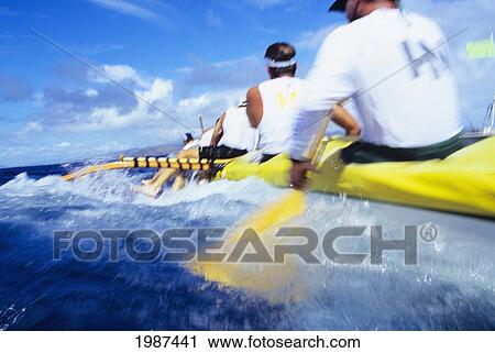 Hawaii, Kaiwi Channel, Molokai To Oahu, Close-Up Of Men Paddling In Molokai Hoe Race, View From Ocean. No Model Release View Large Photo Image Stock Image - Hawaii, Kaiwi Channel, Molokai To Oahu, Close-Up Of Men Paddling In Molokai Hoe Race, View From Ocean. No Model Release. Fotosearch