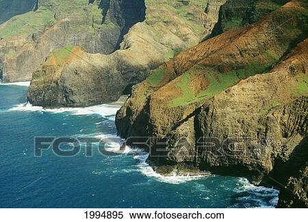 Stock Photography - Hawaii, Kauai, Aerial View Of North Shore, Cliffs And Coastline. Fotosearch