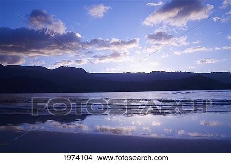 Hawaii, Kauai, Hanalei Bay, Sunset With Beautiful Reflections. View Large Photo Image Picture - Hawaii, Kauai, Hanalei Bay, Sunset With Beautiful Reflections.. Fotosearch